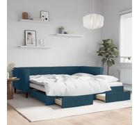 YunCangg Lit de jour, extensible, avec tiroirs, en velours, cadre en métal, espace de rangement et coffre à roulettes, lit moderne, pour chambre d'amis et salon, bleu, 100 x 200 cm