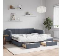 YunCangg Lit de jour extensible avec tiroirs, en velours gris foncé, 100 x 200 cm, cadre en métal, espace de rangement, canapé-lit moderne pour chambre d'amis et salon
