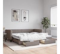 YunCangg Lit de jour extensible avec tiroirs, taupe, 100 x 200 cm, cadre en métal, cadre en bois, lit d'invité, avec espace de rangement et coffre à roulettes, canapé-lit pour salon et chambre à
