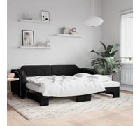 YunCangg Lit de jour, extensible, en tissu noir, 90 x 200 cm, avec cadre en métal et structure en bois, canapé-lit 2 en 1, avec espace de rangement, kit de lit peu encombrant pour salon et chambre à