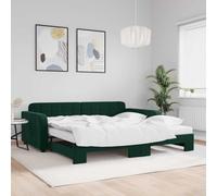YunCangg Lit de jour extensible vert foncé avec housse en velours et 2 matelas en mousse 100 x 200 cm Cadre en métal et structure en bois massif pour salon et chambre à coucher