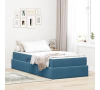 YunCangg Lit de rangement, avec matelas, bleu foncé, 90 x 200 cm, en velours, cadre en métal, espace de rangement, sommier à lattes, noyau à ressorts, lit simple moderne pour confort de chambre à