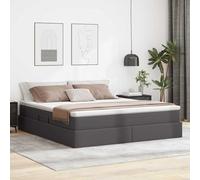 YunCangg Lit de rangement, avec matelas, gris, 180 x 200 cm, en cuir synthétique, cadre en métal, espace de rangement, lit plateforme, lit boxspring confort pour chambre à coucher