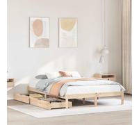 YunCangg Lit en bois de pin massif 135 x 190 cm avec sommier à lattes et espace de rangement, cadre de lit stable sans matelas, tiroirs pratiques, cadre en bois durable pour un sommeil réparateur