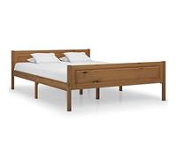 YunCangg Lit en bois de pin massif marron miel, 120 x 200 cm, cadre de lit robuste, avec tête de lit solide et cadre à lattes en contreplaqué, meuble de chambre moderne durable