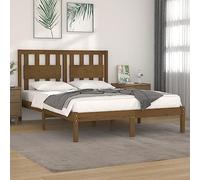 YunCangg Lit en bois massif marron miel - 200 x 200 cm - Cadre de lit avec tête de lit - Design en bois solide - Convient pour matelas - Meubles de chambre confortables - Lit plateforme durable