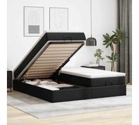 YunCangg Lit ottoman avec matelas, 180 x 200 cm, en cuir synthétique noir, cadre en métal, espace de rangement sous le lit, matelas à ressorts ensachés, surmatelas, ensemble de lit double pour plus de