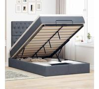 YunCangg Lit ottoman avec matelas et tête de lit, en velours gris foncé, 120 x 190 cm, avec espace de rangement, cadre en métal, ressorts ensachés, surmatelas, lit à sommier tapissier confortable pour