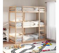 YunCangg Lit superposé triple 80 x 200 cm - Cadre de lit robuste en pin massif avec échelle et protection anti-chute - Cadre en bois de pin peu encombrant pour chambre d'enfant