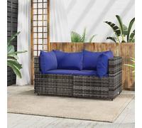 YunCangg Lot de 2 canapés d'angle de jardin avec coussins gris en rotin synthétique résistant aux intempéries pour balcon, terrasse, extérieur, avec rembourrage et pieds réglables, confortable et peu