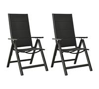 YunCangg Lot de 2 chaises de jardin pliantes, noires, en aluminium et textilène, dossier réglable en 7 positions, résistantes aux intempéries et pliables, pour balcon, terrasse, relaxation en plein