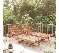 YunCangg Lot de 2 chaises longues réglables en bois d'acacia massif avec dossier et repose-pieds, résistant aux intempéries, pour jardin, terrasse, balcon, ergonomique, avec table extensible pratique