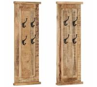 YunCangg Lot de 2 garde-robes en bois massif de mangue, 38 x 100 cm, avec 4 crochets par pièce, porte-manteau mural pour couloir, chambre d'enfant, rangement pour veste, manteau, sac, clés