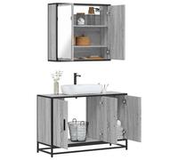 YunCangg Lot de 2 meubles de salle de bain gris Sonoma en bois avec meuble sous lavabo, armoire à miroir, espace de rangement, gain de place, ensemble de meubles de salle de bain, armoire suspendue