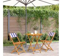YunCangg Lot de 3 meubles de jardin pliables en tissu bleu et blanc en bois d'acacia résistant aux intempéries pour véranda et jardin d'hiver
