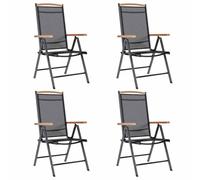 YunCangg Lot de 4 chaises de jardin pliantes, noires, en aluminium et textilène, résistantes aux intempéries, réglables, avec accoudoirs et dossier, pour balcon, terrasse, extérieur, camping