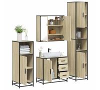 YunCangg Lot de 4 meubles de salle de bain en chêne Sonoma avec meuble sous lavabo, armoire à miroir, armoire haute, armoire midi pour salle de bain, espace de rangement, peu encombrant, suspendu