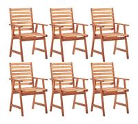YunCangg Lot de 6 chaises de jardin en bois massif d'acacia résistant aux intempéries, empilables, avec accoudoirs, design à lattes, 56 x 62 x 92 cm, pour terrasse, balcon, extérieur, charme naturel