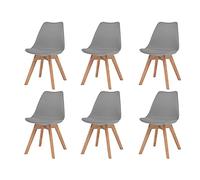 YunCangg Lot de 6 chaises de salle à manger en plastique gris avec rembourrage en cuir synthétique, ergonomiques, pieds en bois massif, 48 x 53 x 83 cm, empilables, pour cuisine, salon, salle à manger