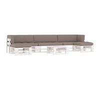 YunCangg Lot de 6 meubles de jardin en bois de pin imprégné, blanc, pour terrasse, balcon, extérieur, résistant aux intempéries, avec table, tabouret, canapé, salon pour véranda et jardin d'hiver