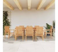 YunCangg Lot de 8 chaises de jardin empilables en teck massif - 56,5 x 57,5 x 91 cm - Avec accoudoirs et dossier - Résistantes aux intempéries - Pour balcon, terrasse, jardin - Meubles d'extérieur
