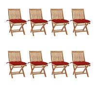 YunCangg Lot de 8 chaises de jardin pliantes en teck massif avec rembourrage - Résistantes aux intempéries - Empilables - Avec dossier et accoudoirs - Pour extérieur, camping et bistrot