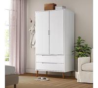 YunCangg Molde Armoire blanche en pin massif 90 x 55 x 175 cm avec tiroirs, penderie pour chambre à coucher, espace de rangement pour vêtements, chaussures, vestes et accessoires
