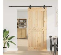 YunCangg NARVIK Porte coulissante en pin massif et acier revêtu par pulvérisation en naturel et noir 100 x 210 cm avec design peu encombrant pour l'intérieur et passage en douceur