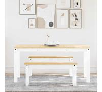 YunCangg Panama Ensemble de 3 pièces en bois massif de pin blanc avec 2 bancs 160 x 80 x 75 cm pour salle à manger, cuisine, salon, famille, petit-déjeuner, repas confortable