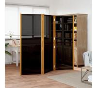 YunCangg Paravent 3 pièces - Noir - 210 x 180 cm - En bois d'acacia avec textilène - Pliable - Brise-vue et cloison - Pour salon, chambre à coucher, bureau et couloir
