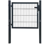 YunCangg Portail de jardin en acier anthracite 105 x 150 cm avec serrure et charnière, portail d'entrée pour cour, terrain, terrasse, portail de cour avec loquet, poteaux, brise-vue, kit de montage