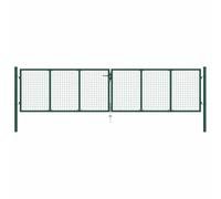 YunCangg Portail de jardin en maille d'acier galvanisé, 400 x 100 cm, vert, double portail avec battant, charnière, serrure et poteaux pour jardin, terrasse, cour, allée, avec kit de montage et 3 clés