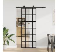 YunCangg Porte coulissante avec ferrure, noir, 76 x 205 cm, en verre ESG, porte intérieure, porte d'appartement et de chambre avec rail coulissant en acier, joint, poignée et serrure pour salle de