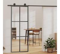 YunCangg Porte coulissante avec ferrure, verre ESG et cadre en aluminium, 76 x 205 cm, acier revêtu par pulvérisation, arrêt doux, rail coulissant, rouleau, butoir de porte pour chambre, salle de bain