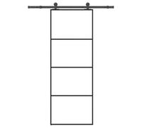 YunCangg Porte coulissante avec ferrures en verre ESG et aluminium - 76 x 205 cm - Noir - Épaisseur du verre 5 mm - Pour entrée, couloir, cave, montage en rénovation et construction - Peu encombrant