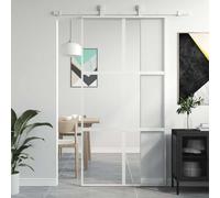 YunCangg Porte coulissante blanche en verre trempé et aluminium 102,5 x 205 cm, épaisseur du verre 5 mm, avec matériel de fixation, pour rénovation, maison, entrée et couloir