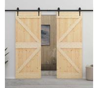 YunCangg Porte coulissante en pin massif 2 pièces 80 x 210 cm avec guide en acier revêtu par pulvérisation, peu encombrant pour l'intérieur, idéale comme porte de chambre, porte intérieure, porte