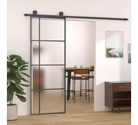 YunCangg Porte coulissante en verre ESG dépoli avec cadre en aluminium noir 90 x 205 cm, vitre de 5 mm, épaisseur 2 cm, design intimité pour couloir, cave, rénovation, nouvelle construction, avec