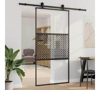 YunCangg Porte coulissante en verre noire - 102,5 x 2 x 205 cm - Cadre en aluminium - Intérieur avec butée de porte - Pour salon, salle à manger et séparation de pièce - Design moderne