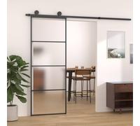 YunCangg Porte coulissante en verre trempé et aluminium givré, noir, 76 x 205 cm, épaisseur de verre de 5 mm, avec butée de porte, montage avec ferrures de porte coulissante, peu encombrant, pour