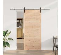 YunCangg Porte coulissante naturelle en pin massif 80 x 208 cm avec guide en acier revêtu par pulvérisation, peu encombrant pour l'intérieur, idéale comme porte de chambre, porte intérieure, porte