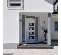 YunCangg Porte d'entrée blanche 100 x 200 cm en aluminium et PVC, porte d'entrée avec cadre, seuil, serrure de sécurité à 5 voies, triple vitrage, charnières réglables, isolation pour rénovation de