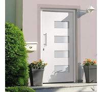 YunCangg Porte d'entrée en aluminium et PVC blanc 100 x 200 cm, porte isolée avec insert en verre, serrure de sécurité à 5 points, seuil, charnières réglables, pour entrée de maison, rénovation et