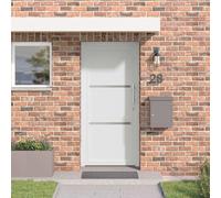 YunCangg Porte d'entrée en PVC blanche 98 x 200 cm, porte d'entrée extérieure pour entrée, couloir, cave, rénovation et nouvelle construction, design durable avec inserts en verre, kit de fixation