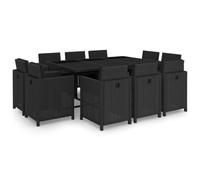YunCangg Salon de jardin 11 pièces en polyrotin noir avec coussins rembourrés, meubles d'extérieur résistants aux intempéries pour terrasse, balcon, véranda, table de 167 x 109 cm, 10 chaises avec