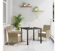 YunCangg Salon de jardin 3 pièces beige avec tressage en rotin synthétique résistant aux intempéries avec coussins, table de jardin et chaises pour terrasse, balcon, véranda et jardin d'hiver