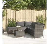 YunCangg Salon de jardin 4 pièces avec coussins gris en rotin synthétique résistant aux intempéries avec table, tabouret, canapé et salon pour terrasse, balcon, véranda et jardin d'hiver