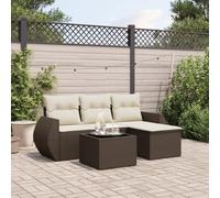 YunCangg Salon de jardin 5 pièces marron avec coussins en rotin synthétique résistant aux intempéries pour terrasse, balcon, table de salon modulaire avec espace de rangement et housse amovible