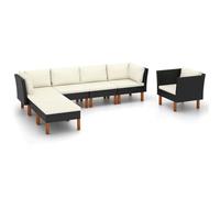 YunCangg Salon de jardin 7 pièces en polyrotin et bois d'eucalyptus noir, pour terrasse, balcon, extérieur, résistant aux intempéries, avec table, chaise, canapé, banc, pour véranda, jardin d'hiver