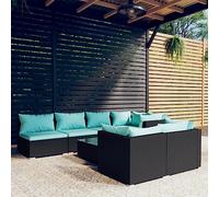 YunCangg Salon de jardin 8 pièces avec coussins, noir, en polyrotin, résistant aux intempéries, pour terrasse, balcon, avec table, canapé, salon pour jardin, véranda et jardin d'hiver